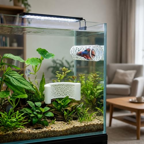 5PCS Betta Hammock, Betta Fish Tank Accessories and Betta Fish Hammock, 3D Printed Floating Betta Bed with Feeding Ring, Beta Fish Tank Decor and Shrimp Hides for Aquarium
