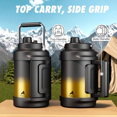 POWCAN 128 oz Insulated Water Bottle: 2-in-1 Straw Spout Lid, Dual Handle, Leakproof, Keep Cold 48H, Gallon Stainless Steel Water Jug for Camping, Travel, Gym, Hydration, Fitness, Daily (King) - color: King, size: 128 Ounces