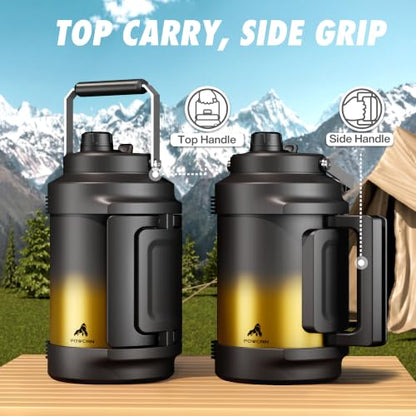POWCAN 128 oz Insulated Water Bottle: 2-in-1 Straw Spout Lid, Dual Handle, Leakproof, Keep Cold 48H, Gallon Stainless Steel Water Jug for Camping, Travel, Gym, Hydration, Fitness, Daily (King) - color: King, size: 128 Ounces