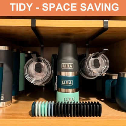 Tumbler Lid Organizer 2 Pack Space Saving Cup Lid Holders Organizers Storage Hook for Kitchen No Adhesive No Drill