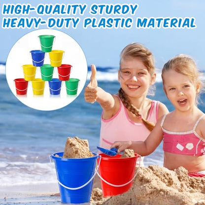 12 Pieces Beach Pails Sand Buckets for Boys and Girls Beach and Sand Toys at the Use for Molds at the Sandbox Summer Party Supplies, 4 Colors (7.5 Inch,Red,Yellow,Blue,Green)