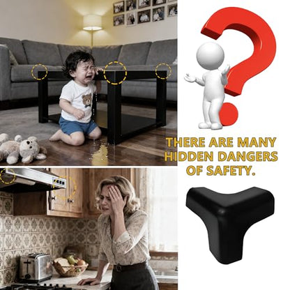 4pcs Silicone Corner Protectors, Baby & Pet Safe Edge Guards for Furniture/Range Hood/Table, Food-Grade Soft Anti-Collision Bumpers, Easy Install & Clean, Black