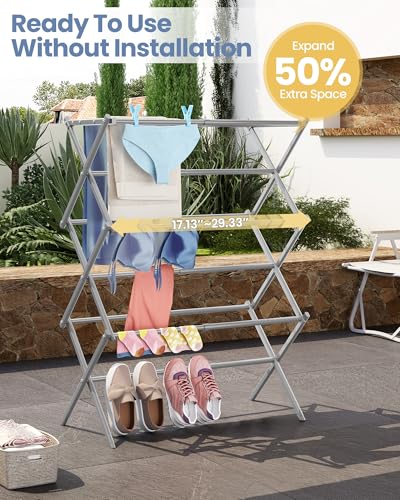 APEXCHASER Oversize 3-Tier Clothes Drying Rack, No Install, Grey - color: Gray