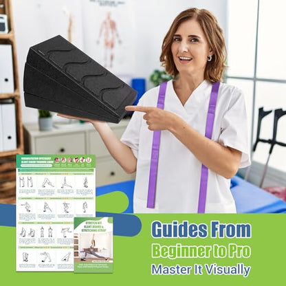 ODCPN Squat Wedge Block, 5 Adjustable Angles Slant Board for Calf Stretching with Stretching Strap & Poster, 520 LBS Heel Elevated Squat Wedge Capacity for Yoga, Ankle Physical Therapy & Mobility