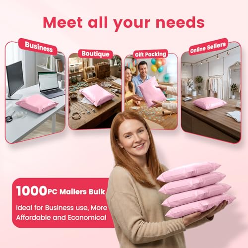 Metronic Poly Mailers 10X13 1000 Pack Bulk, Heavy Duty Self-Seal Shipping Bags for Clothing, Waterproof Medium Poly Packaging Bags for Clothing & Small Business, Light Pink - size: 10X13 1000PC