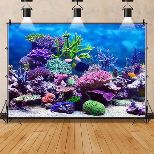 8x6ft Under The Sea Backdrop Underwater Seascape Coral and Fish Aquarium Photography Background Marin Ocean Diving Atoll Reef Summer Kids Birthday Artistic Portrait Photoshoot Studio Props - size: 8x6ft