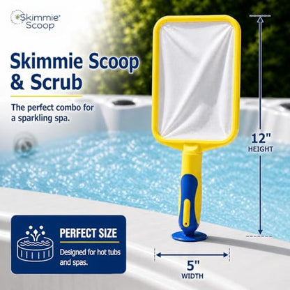 Scoop - Patented Handheld Skimmer with Fine Mesh Net for Spa, Hot Tub, Cold Plunge and Small Pool Cleaning - Lightweight and Durable with Powerful Suction Cup - Clean Out Filter (Yellow)