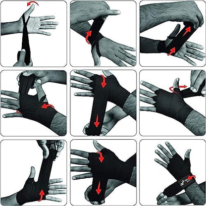 Boxing Hand Wraps Advance Inner Gloves for Punching Elasticated Bandages Under Mitts Great Protection Boxing Wrap for MMA, Muay Thai, Kickboxing, Martial Arts & Combat Sports - color: Black