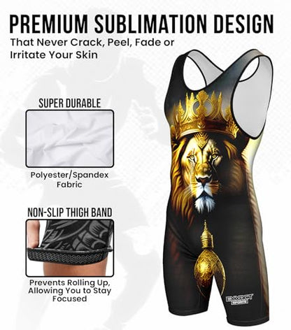 Exxact Sports Sublimated Adult & Youth Wrestling Singlet - color: Lion, size: X-Small