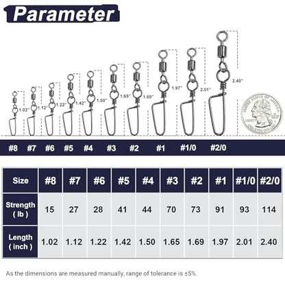 Barrel Stainless Snap Swivels Strength Saltwater Lure Connector Fishing Steel Clips Fishing Swivel Rolling Black Nickel