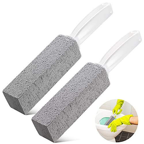 Kadden 2 Pack Pumice Stone Toilet Bowl Cleaner with Handle, Hard Water Ring Remover & Stain Scrubber for Bathroom, Pool, Sink and Tub, Ergonomic Heavy Duty Cleaning Tool - style: Short Handle
