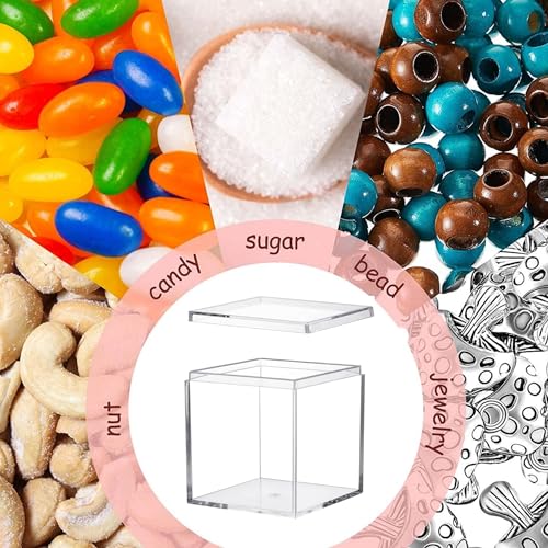 Acrylic Candy Box Clear Square Cube Display Boxes Jewelry Storage Box Acrylic Boxes with Lids for Weddings Birthday Party - size: 3 x 3 x 3 Inch