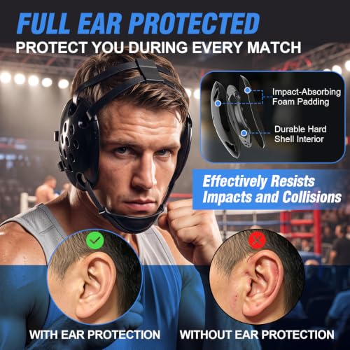 Wrestling Headgear Black Wrestling Adjustable Ear Guard for Training Practice Competition - size: 11 point