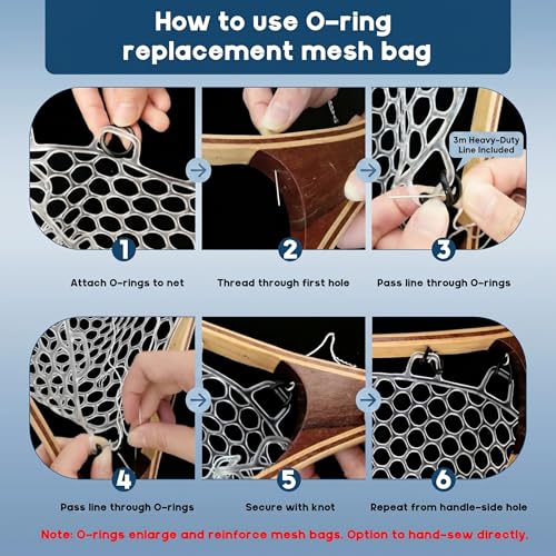 Riverruns Rubber Net Replacement with Repair Kit Fly Fishing Net Replacement Knotless Netting Bag for Rubber Fishing Net, Catch & Release - color: Black, size: 13.8" Dia x 9.8" Depth (39.4" Circumference )