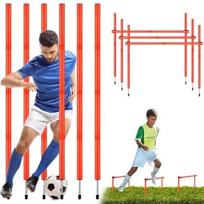 TOBWOLF 6PCS 6FT Adjustable Soccer Agility Training Poles - color: Orange (Vertical Poles or Horizontal Hurdles)