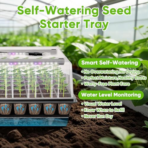 120-Cell Self-Watering Seed Starter Tray with Grow Light, 1-24H Timer, Seed Starter Kit with 4.02" Humidity Dome, Seedling Tray for Indoor Plant Starter, Plant Germination Trays-Black - color: Black