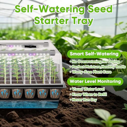 120-Cell Self-Watering Seed Starter Tray with Grow Light, 1-24H Timer, Seed Starter Kit with 4.02" Humidity Dome, Seedling Tray for Indoor Plant Starter, Plant Germination Trays-Black - color: Black