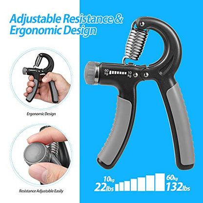NIYIKOW 2 Pack Grip Strength Trainer, Hand Grip Strengthener, Adjustable Resistance 22-132Lbs (10-60kg), Forearm Strengthener, Perfect for Musicians Athletes - color: Grey