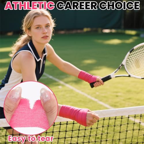NUITPY 24 Pack Athletic Tape, Pink Sports Tape, Easy Tear Wrist Tape, Strong Adhesion Tapes for Boxing, Gymnastics, Hockey, Soccer, Lacrosse and First Aid - color: Pink-24 Rolls