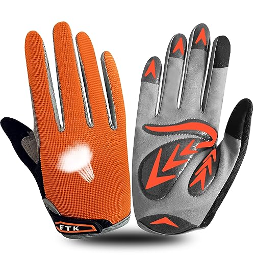 FINGER TEN Cycling Gloves Kids Boys Girls Youth Full Finger Pair Dirt Bike Riding, Children Toddler Touch Screen Mountain Road Bicycle Warm Cold Weather Gel Padded, Color Blue Orange - color: Orange, size: Medium