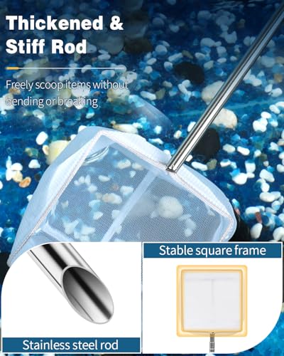 Pawfly 4 Inch Aquarium Soft Square Fine Shrimp Net, Tiny Fish Tank Net for Small Ponds, Extendable Stainless Steel Handle