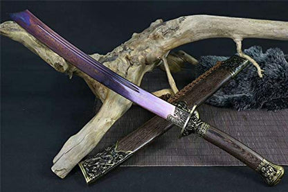 Full Tang Damascus Folded Steel blue Blade Chinese Dragon Tiger DAO Sword