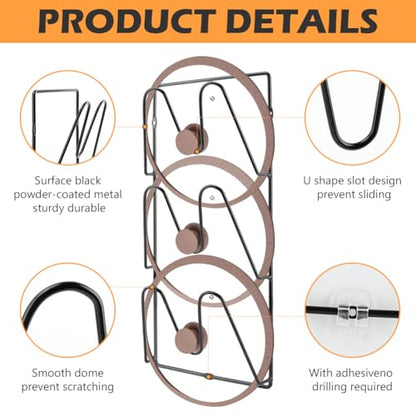 Pot Lid Organizer for Cabinet Door, 2 Pack 3-Tier Wall Mount Lid Holder Rack, Adhesive or Screw Install, Iron Storage for Lids Baking Sheets and Cutting Boards, 6.3 x 2.4 x 13.58 In, Black