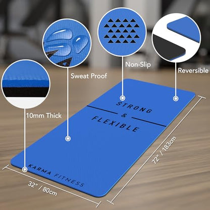 Large Workout Mat - 10mm Extra Thick Exercise Mat & Wide Yoga Mat, 72"x32" - color: Blue - Printed