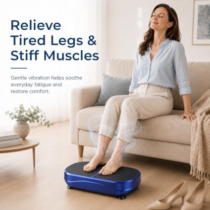 Natini Vibration Plate Exercise Machine, 990 Speed Levels Whole Body Vibrating Plate for Lymphatic Drainage, Home Workout Equipment with Resistance Bands, Remote, 330 lbs Capacity for Home Gym - color: Blue