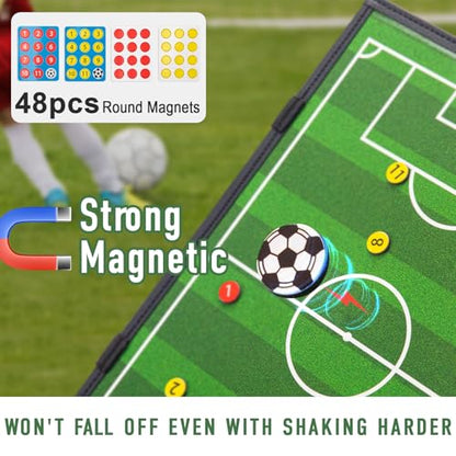 WISYOK Soccer Lineup Board, 48 Cards, Magnetic | Leather Covered, Foldable and Portable, with 2 Markers, Ideal for Game, Planning - style: Soccer Leather