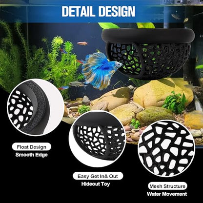 Floating Betta Hammock, Aquarium Floating Betta Fish Cave & Hammock, Shrimp Hide, Feeding and Resting Shelter (M) - color: Black, size: Medium