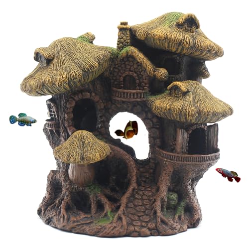 Fish Tank Decorations Hideaway Cave, Fish Tank House Accessories for Amphibians, Goldfish, Shrimp, Conch