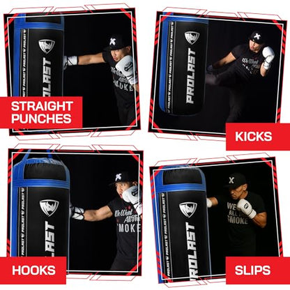 4Ft XL 135Lb Heavy Punching Kicking Bag for Adults, Boxing, MMA, Martial Arts, Muay Thai, Strength Training Equipment - color: Black / Blue, size: Filled