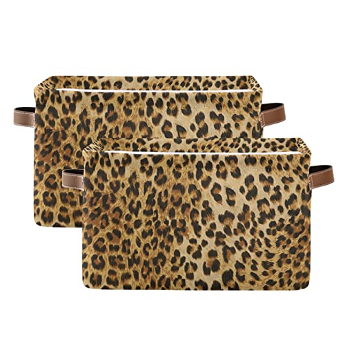 Leopard Print Storage Bin Animal Canvas Toys Storage Basket Bin Large Storage Cube Box Collapsible with Handles for Home Office Bedroom Closet Shelves，1 pc