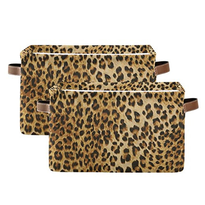 Leopard Print Storage Bin Animal Canvas Toys Storage Basket Bin Large Storage Cube Box Collapsible with Handles for Home Office Bedroom Closet Shelves，1 pc