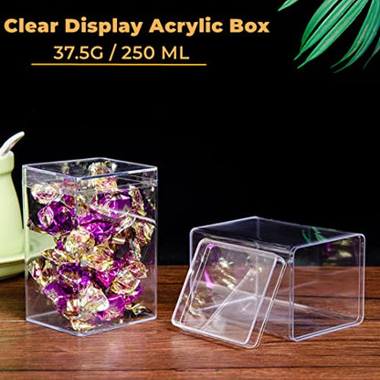Acrylic Box Clear Display Box with Lid Small Storage Square Cube Jewelry Storage Candy Box Wedding Party Favor Boxes - size: 3.8 x 2.6 x 2.2 Inch