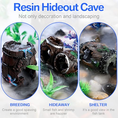 4 Pcs Fish Tank Decorations Broken Barrel Betta Hideout Cave Ornaments Aquarium Decorations Cave Large Fish Tank Ornaments for Small Shrimp Hide Pond(Classic)