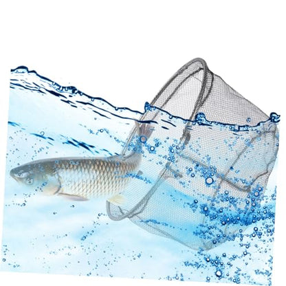 WOONEKY 4pcs Foldable Fishing Landing Net Head Replacement, 40cm Stainless Steel Deep Round Net Frame with Soft Mesh, Saltwater and Freshwater Fishing Gear Accessory for Anglers