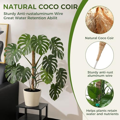 4 Pack Moss Pole Monstera Plant Support, 2 Pack 28" & 2 Pack 48" Bendable Plant Stakes Made of Real Coco Coir Support for Climbing Indoor Plants, Tall Moss Stick Trellis for Potted Climbers