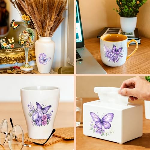 4 PCS Purple Flower UV DTF Cup Wraps, Waterproof Transfer Stickers for Tumblers and Mugs, Durable Rub-on Decals for Smooth and Flat Surfaces - style: purple flower