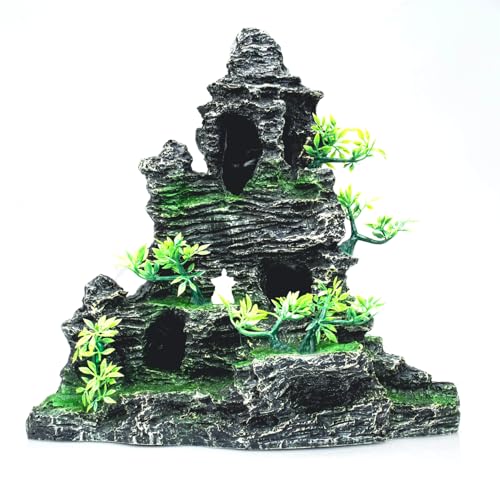 Large Aquarium Decor - Fish Tank Decorations with Mountain View Stone Ornament, Ideal for Betta, Snails, Turtle, Hiding, Climbing, Exploring, Landscaping, Aquascaping