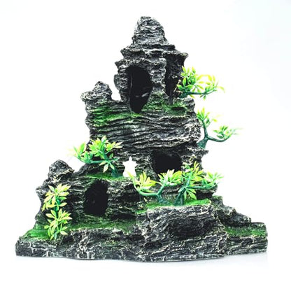 Large Aquarium Decor - Fish Tank Decorations with Mountain View Stone Ornament, Ideal for Betta, Snails, Turtle, Hiding, Climbing, Exploring, Landscaping, Aquascaping