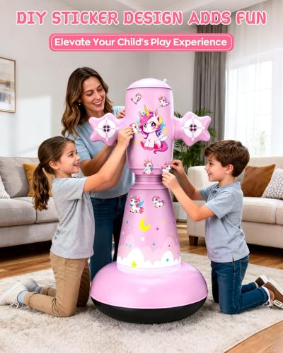 67 Inch Inflatable Punching Bag for Kids 3-12, Standing Boxing Set for Karate & Taekwondo Training, Stable Boxing Bag Active Toy for Boys & Girls - color: Pink
