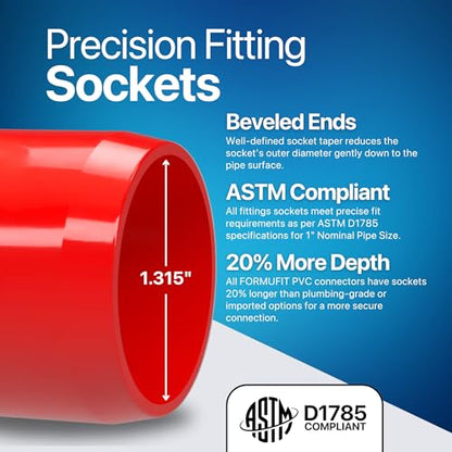 1” 90 Degree Elbow Furniture Grade PVC Fitting in Red, Made in USA, UV-Resistant, Impact-Proof, 1.315” Actual Socket Diameter (Pack of 4) - F00190E-RD-4 - color: Red