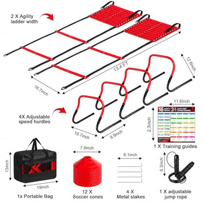 BORNEW 2 Pack Agility Ladder, Soccer Speed Training Equipment Set - color: 4.Red