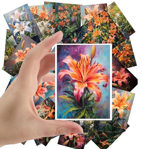 Large Stickers Pack 24 pcs ~ Vibrant Brushstrokes: A Lush Collection of Blooming Lilies Captured in Vivid Hues, Artistic Stickers Series Celebrating The Beauty of Nature and Floral Splendor - color: Fiftythree