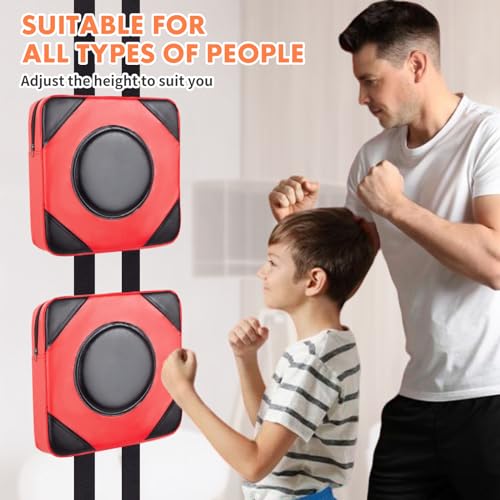 LuiceABC Wall Punching Boxing Pad, Wall Focus Target Foam, Boxing Fitness Wall Punch Bag, Leather and High Elastic Sponge Bag for Sports Training, Adjustable Height - style: Red