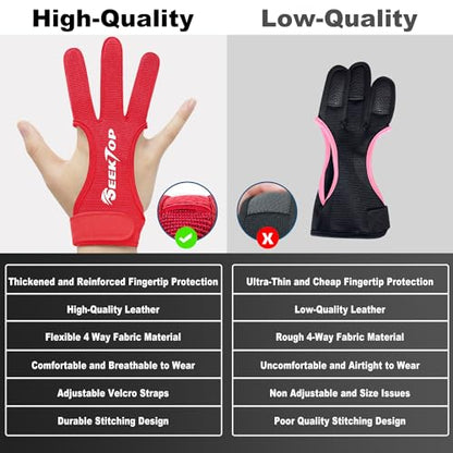 Seektop Archery Gloves Shooting Hunting Leather Three Finger Protector - color: Red, size: Small