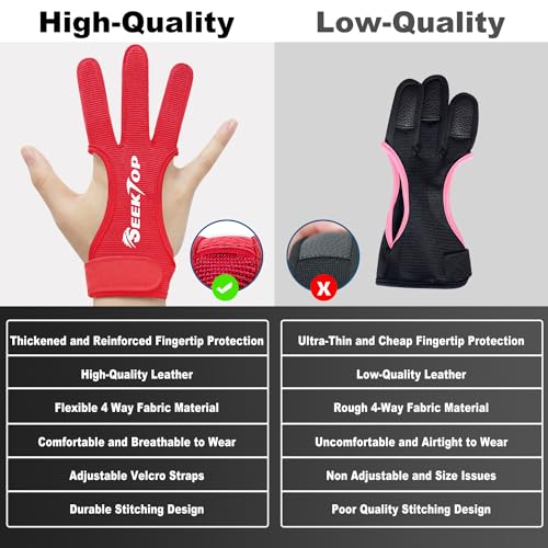 Seektop Archery Gloves Shooting Hunting Leather Three Finger Protector - color: Red, size: X-Large