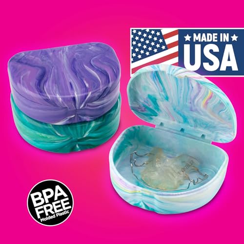 Practicon Marble Retainer Cases, Orthodontic Aligner Case, Mouth Guard Holder (3 Pack) (Mermaid) - color: Mermaid